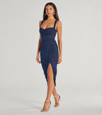 Arlette Lace-Up High Slit Glitter Knit Midi Dress