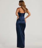 Iliana Cowl Neck High Slit Satin Column Dress