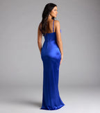 Iliana Cowl Neck High Slit Satin Column Dress