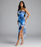 Grandeur Blooms Strapless Slit Floral Maxi Dress